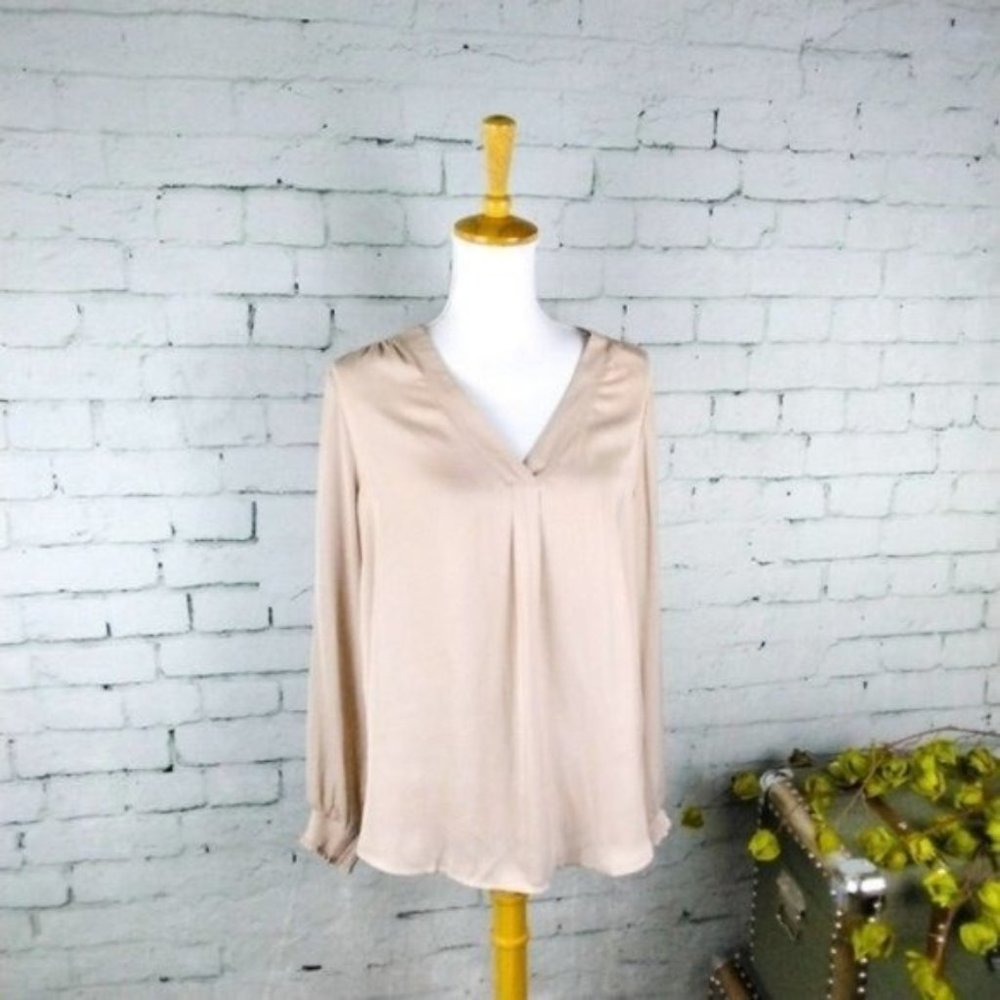 Downeast V-neck Popover Top Blouse In Khaki Large